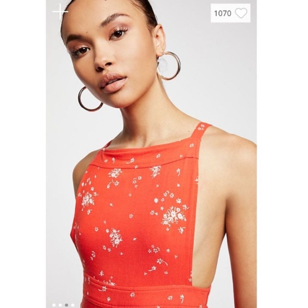 Free People Festive Orange Sweet In The Streets Overalls NWT Size XS Coastal - Picture 3 of 16